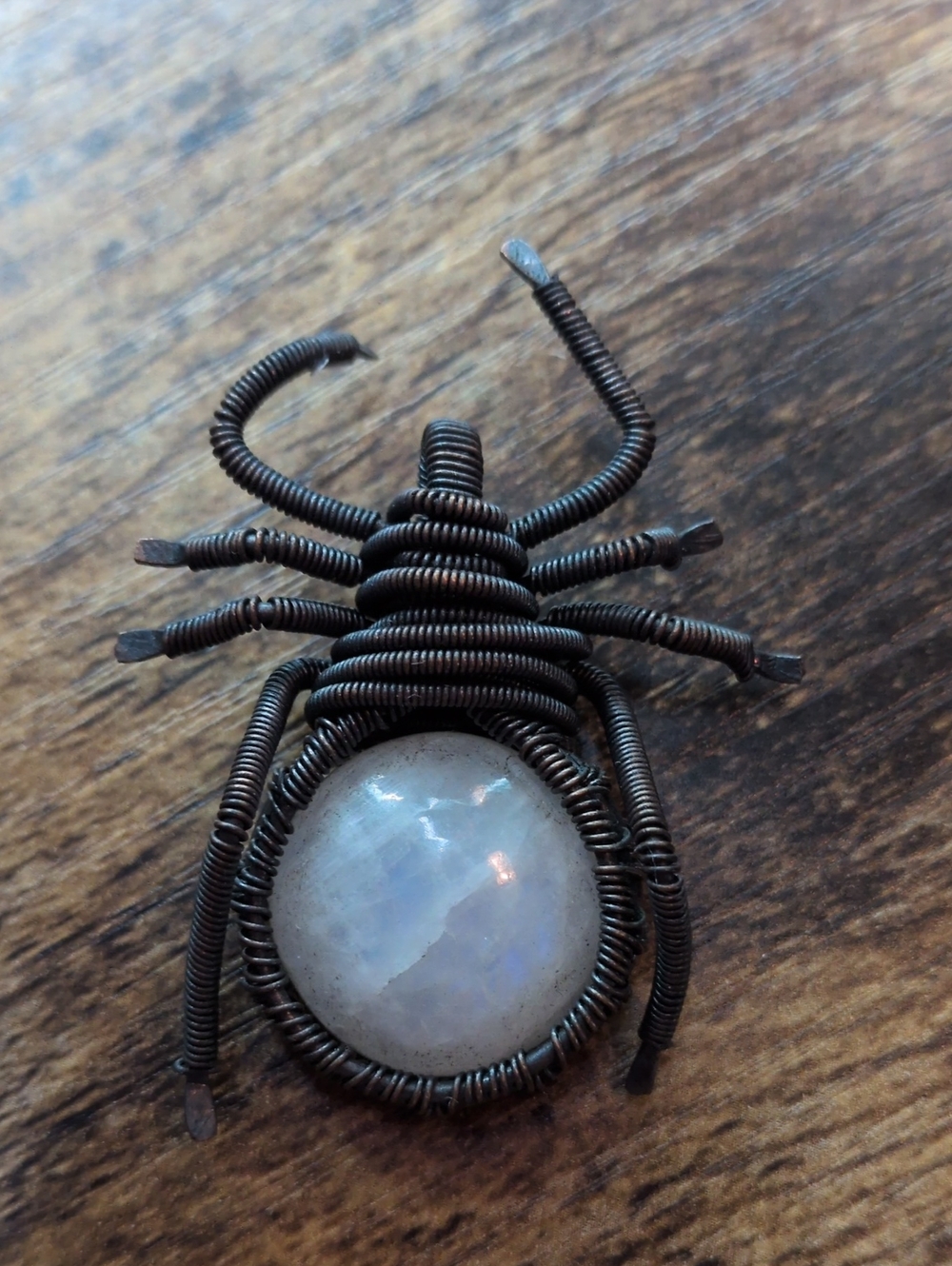 Handcrafted Wire Spider Pendant with Moonstone